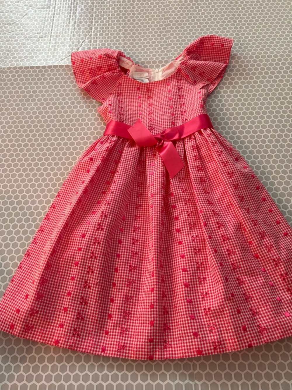 By Bonnie Jean Pink Gingham Dress w Satin Waist Bow w Petticoat Size 6X - Picture 1 of 8